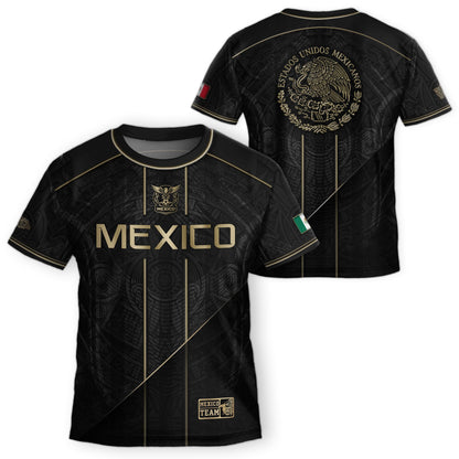 Mexico Youth Football Kit Black Gold Aztec Design Kids Soccer Uniform Elite Sportswear Top