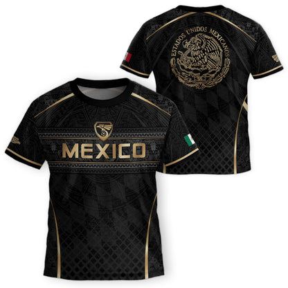 Aztec Inspired Black Gold Football Shirt for Youth, Mexico Soccer Jersey Retro Style Wear