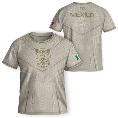 Mexico Soccer Jersey Youth White Gold Aztec Football Shirt Heritage Fan Apparel