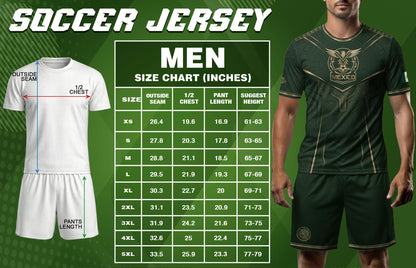 Mexico Soccer Jersey Men Aztec Warrior Green Gold Football Shirt Fan Edition Tee