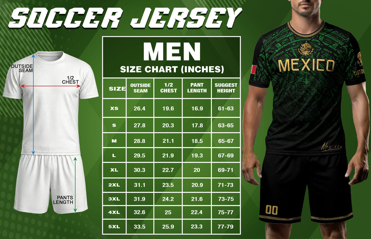 Custom Mexico Soccer Jersey – Green Aztec Calendar Pattern Black Football Shirt