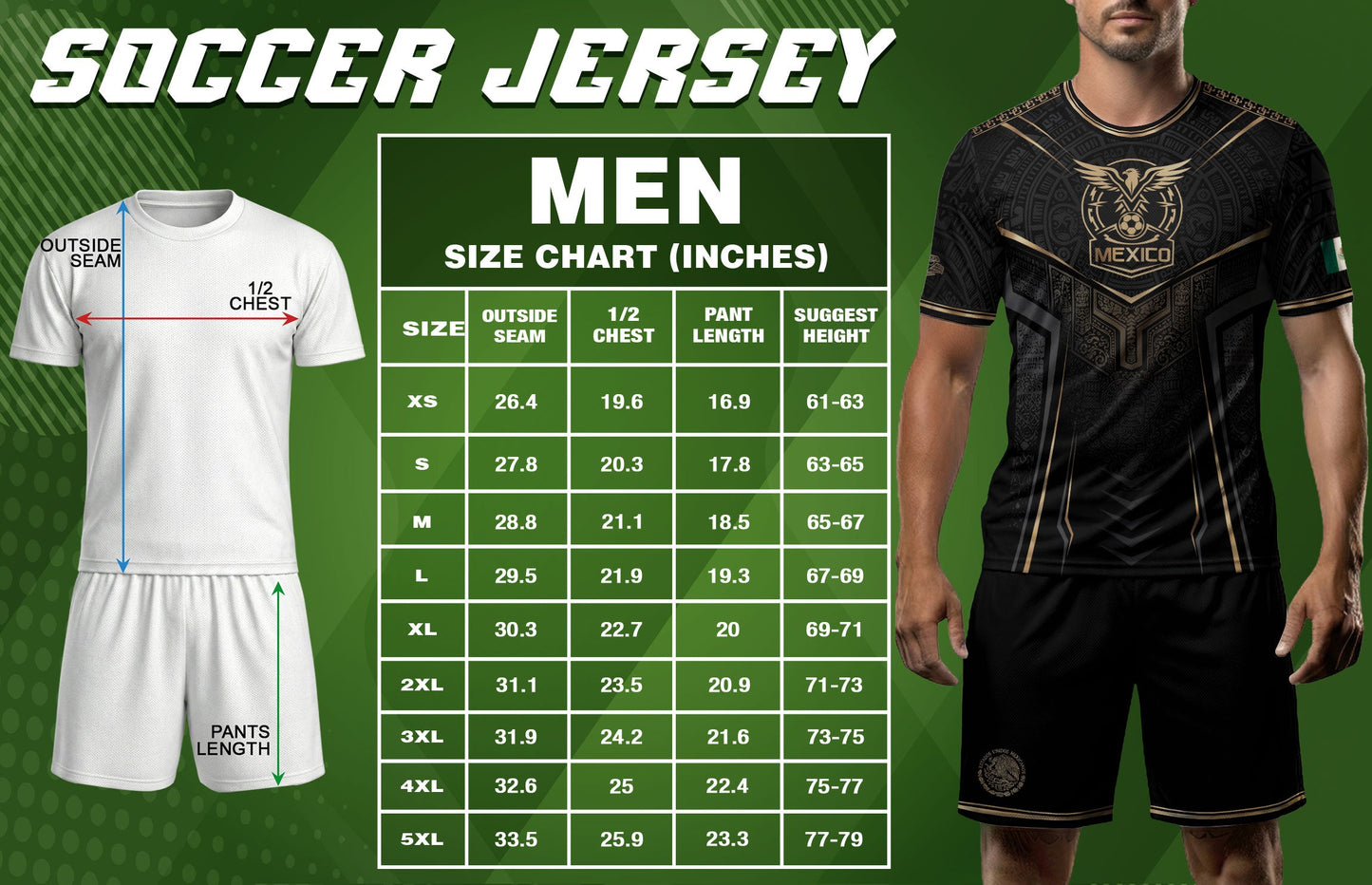 Mexico Soccer Jersey - Black & Gold Aztec Sun Stone Tribal Football Shirt