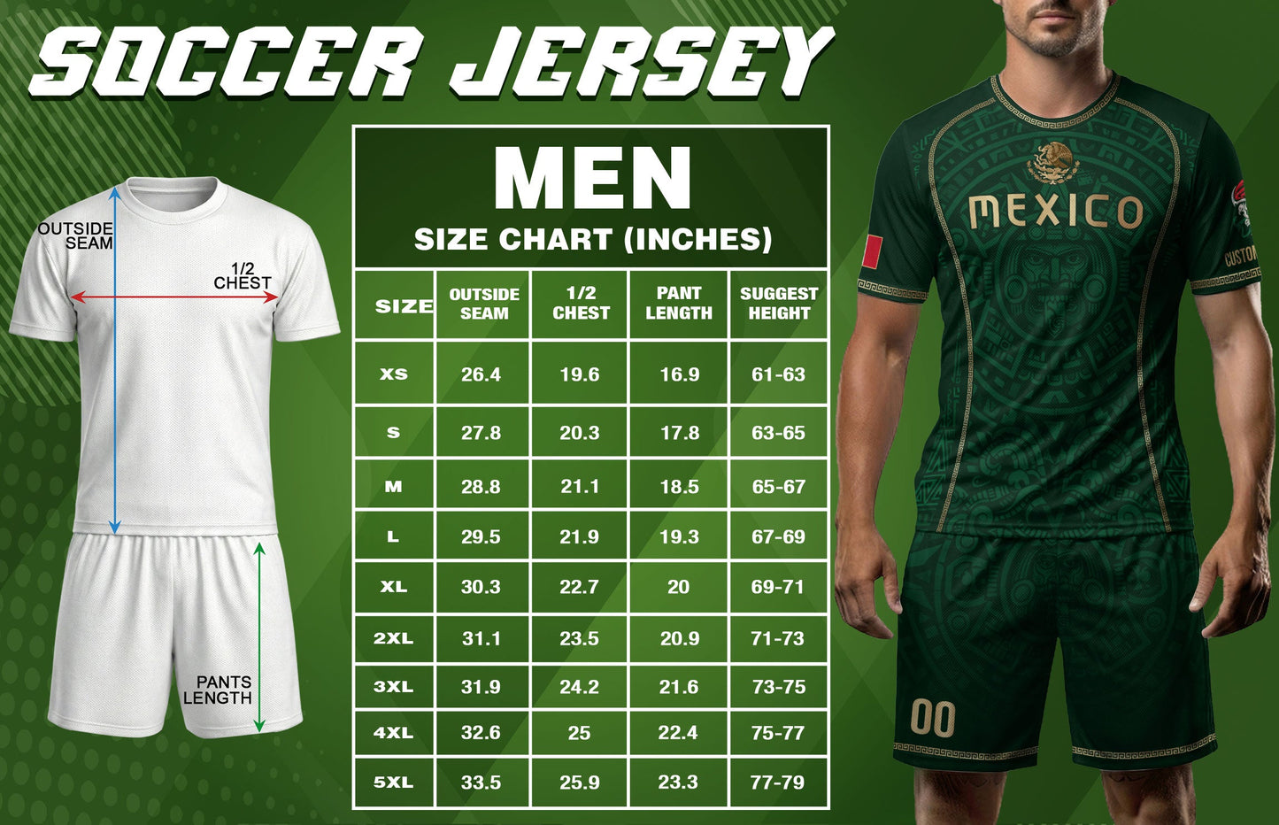 Custom Mexico Soccer Jersey Green Aztec Calendar Culture Men Mexican Football Shirt