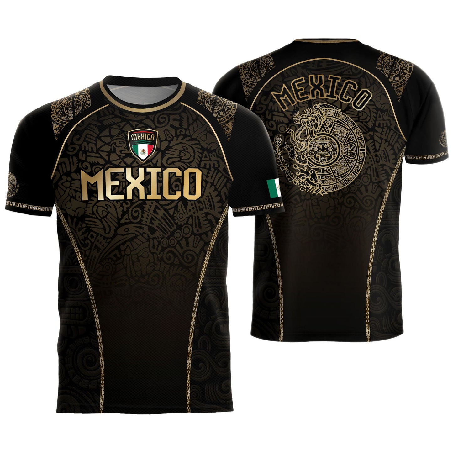 Mexico Heritage Black Tan Arch Design Aztec Empire Pride Graphic Soccer Jersey
