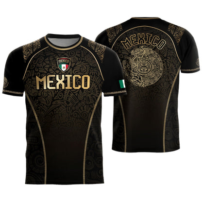 Mexico Heritage Black Tan Arch Design Aztec Empire Pride Graphic Soccer Jersey
