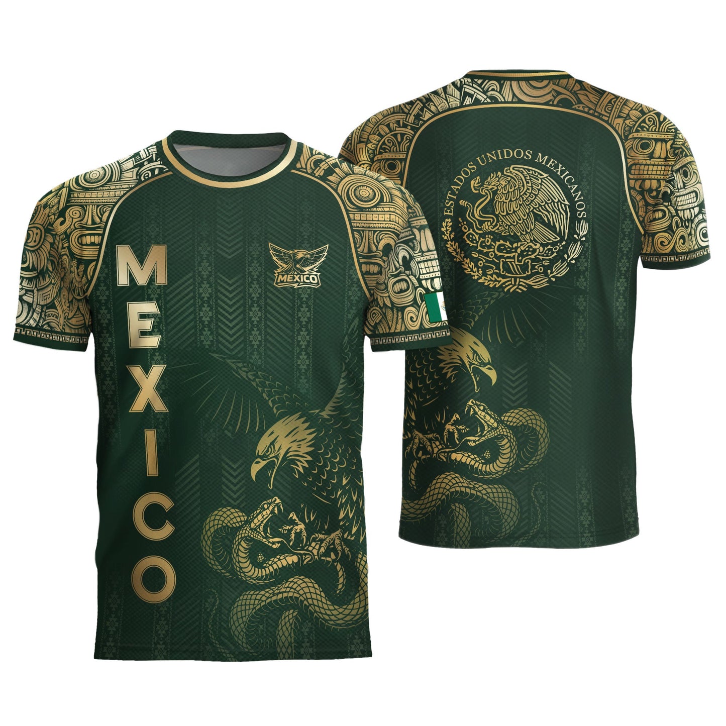 Mexico Heritage Green Gold Eagle Fighting Snake Mythological Soccer Jersey