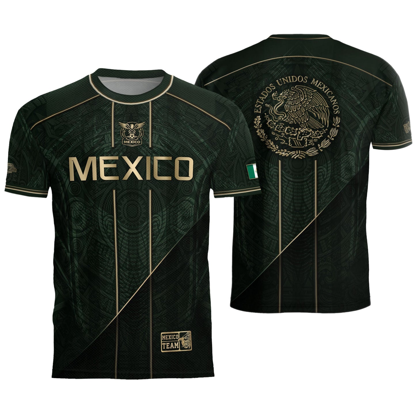 Mexico Green Gold Aztec Eagle Heritage Estados Unidos Mexicanos Soccer Jersey Football