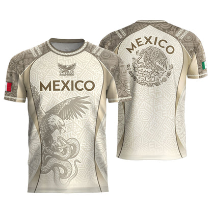Mexico Beige Aztec Eagle Snake Heritage Soccer Jersey Mexican Pride Design
