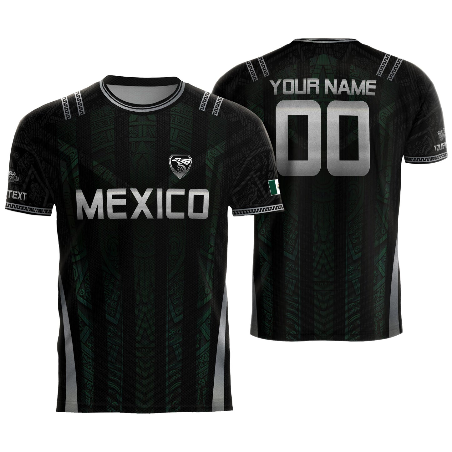 Black Mexico Soccer Jersey Custom Name Number Aztec Warrior Spirit Football Shirt