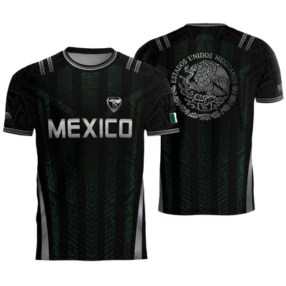 Mexico Soccer Jersey Black Eagle Crest Football Fan Men Shirt Aztec Design Tee