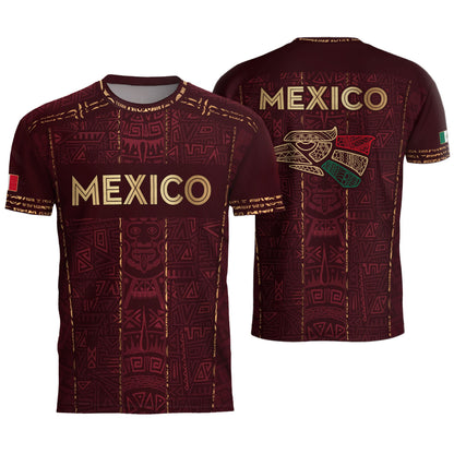 Mexico Soccer Jersey Maroon Aztec Heritage - Mexico National Team Fan Football Shirt