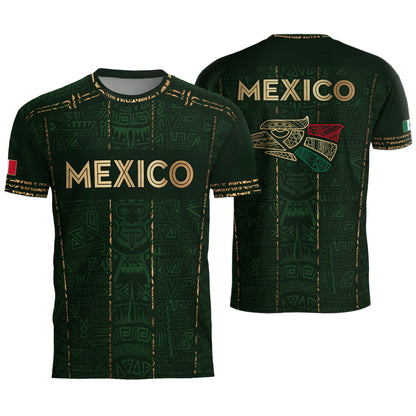 Mexico Soccer Jersey Green Pattern, Stylish Aztec Football Shirt Fans