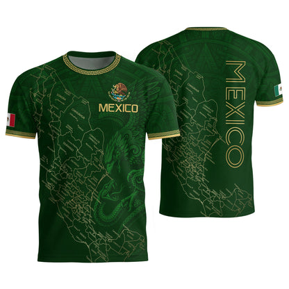 Men's Green Mexico Map Eagle & Snake Graphic T-Shirt – Mexico Country Outline Print Tee