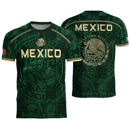 Mexico Soccer Jersey Green Eagle Crest - Aztec Sun Stone Heritage Fan Football Men Shirt