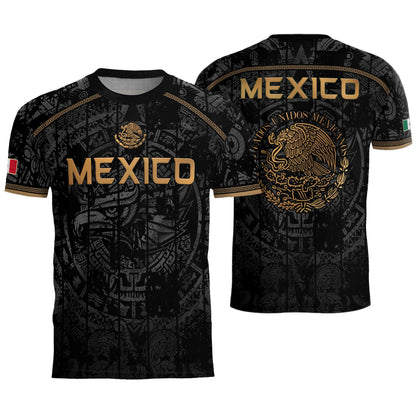 Mexico Soccer Jersey Black Eagle Crest - Aztec Sun Stone Heritage Fan Football Shirt