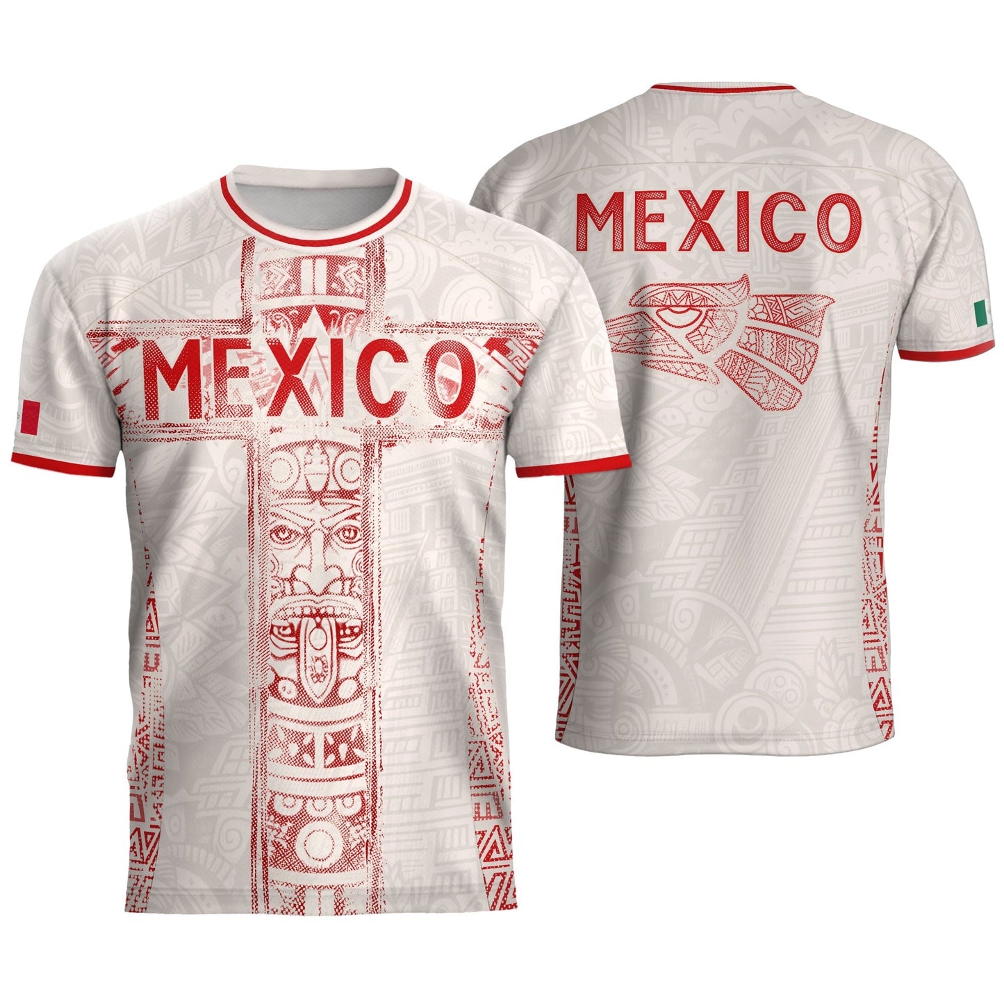 Mexico Soccer Jersey White Aztec Totem Heritage - Mexico Fan Football Design Men Shirt
