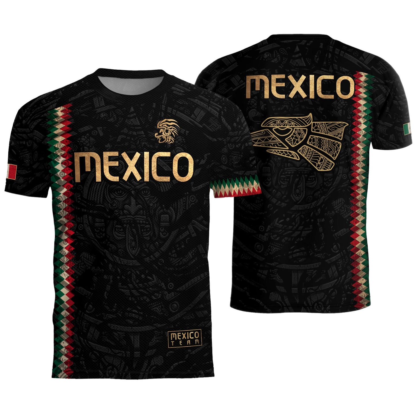 Mexico Soccer Jersey Black Gold Aztec Heritage - Mexico National Team Fan Football Shirt