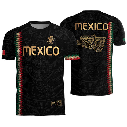 Mexico Soccer Jersey Black Gold Aztec Heritage - Mexico National Team Fan Football Shirt