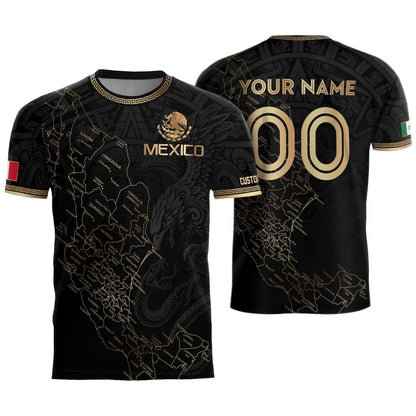 Mexico Soccer Jersey Custom Name - Black & Gold Mexico Map Heritage Football Shirt