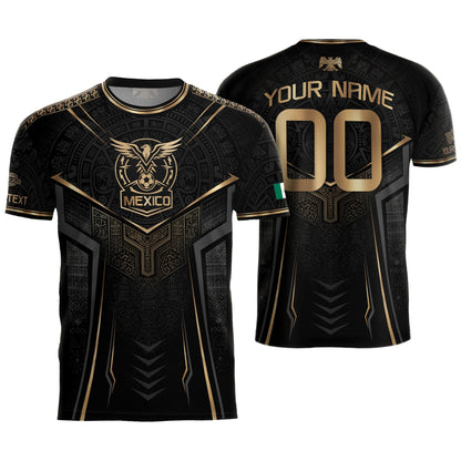 Black Mexico Custom Soccer Jersey Team Apparel Aztec Sun Warrior Football Top