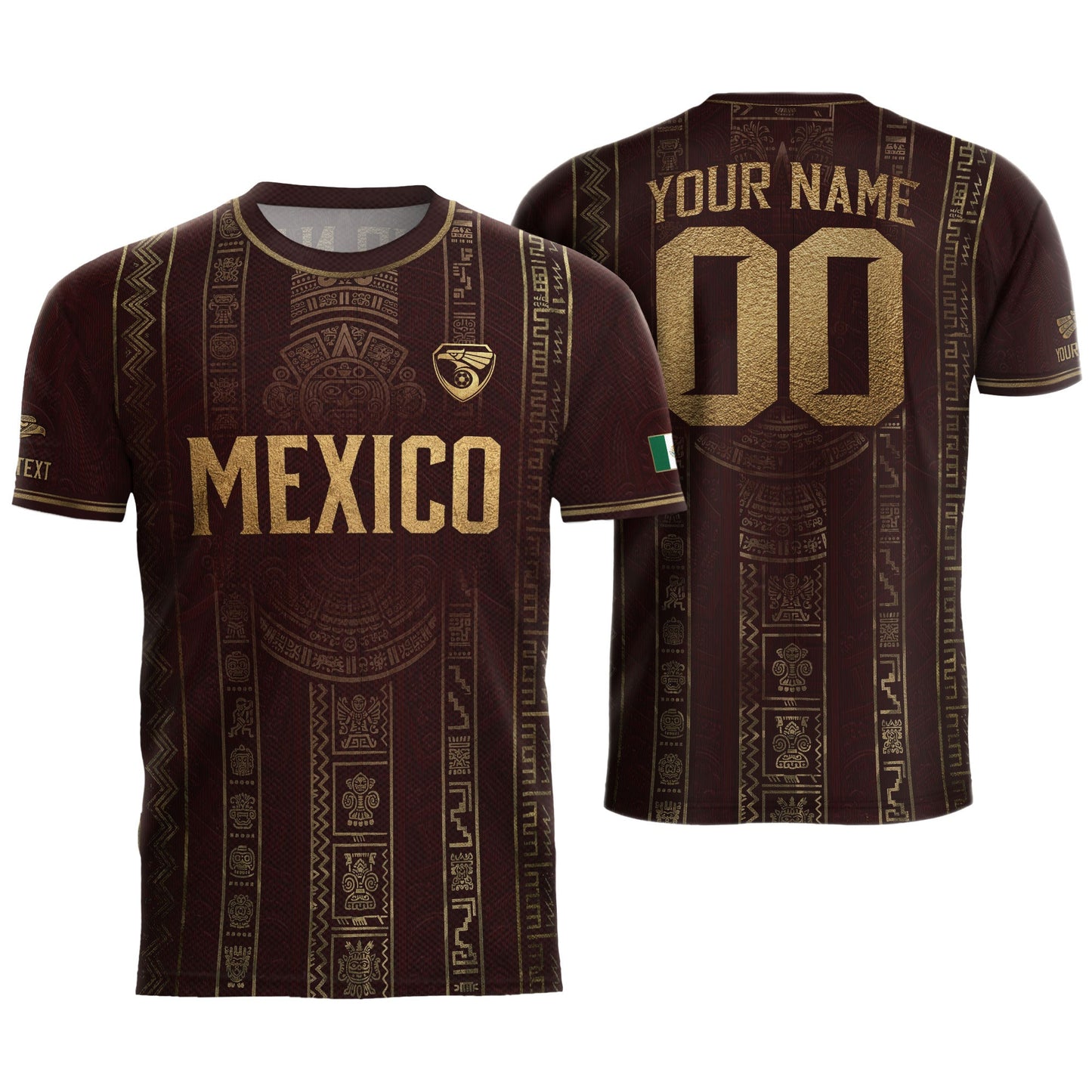 Mexico Soccer Jersey Custom Name Number Aztec Calendar Maroon Shirt