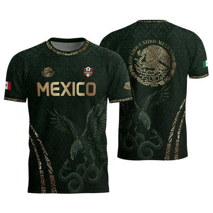 Green Mexico Soccer Jersey Gold Eagle Snake Aztec Mexican Football Shirt