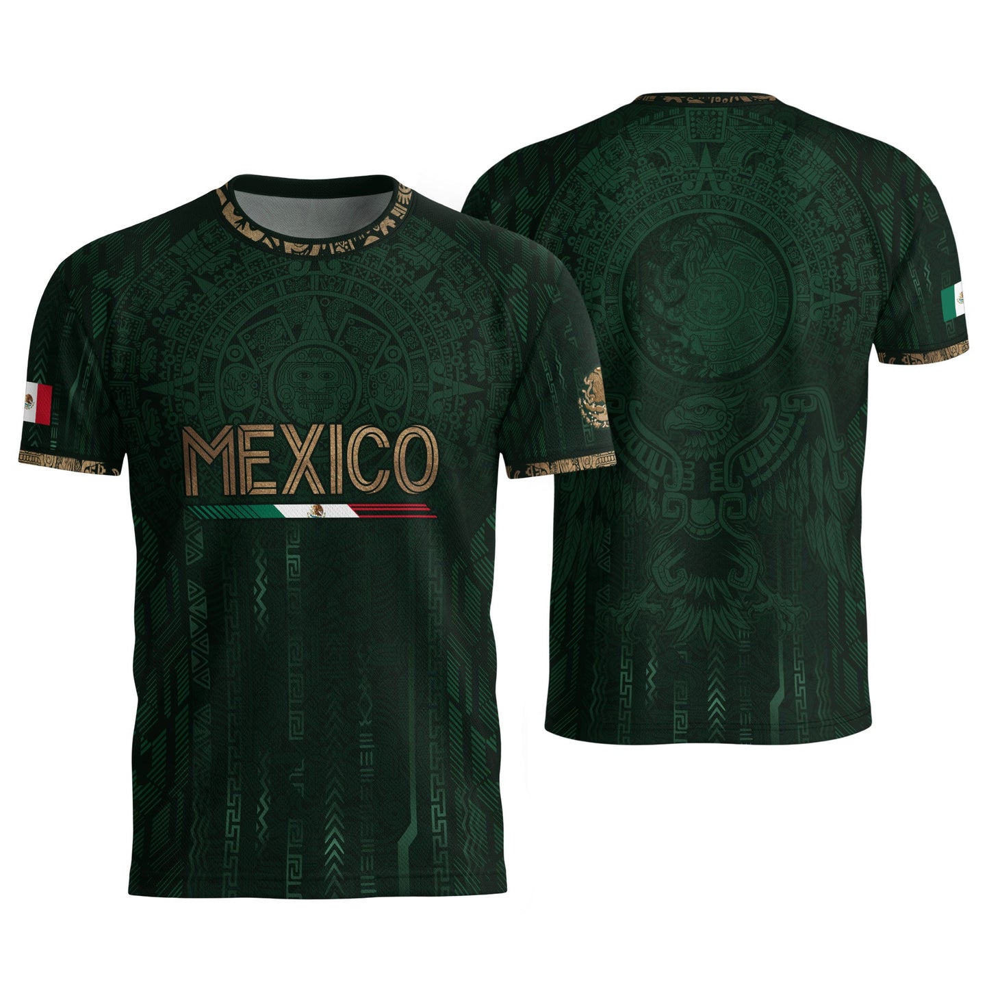 Mexico Soccer Jersey Green Gold Aztec Calendar Mexican Football Shirt Tee