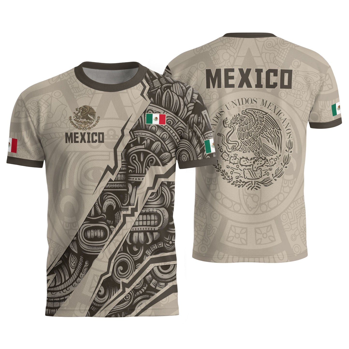 Mexican Heritage Jersey Beige Aztec Design Mexico Eagle Soccer Shirt Men Women