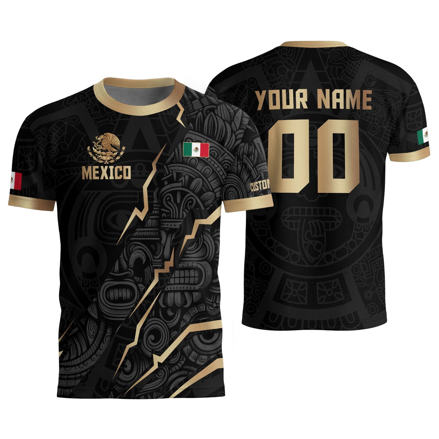 Mexico Soccer Jersey Black Gold Aztec Eagle Heritage Custom Mexican Football Shirt