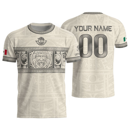 Custom Mexico Soccer Jersey Sand Aztec Calendar Culture Men Mexican Football Shirt