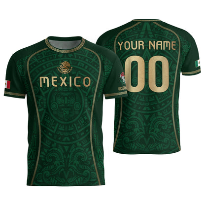 Custom Mexico Soccer Jersey Green Aztec Calendar Culture Men Mexican Football Shirt