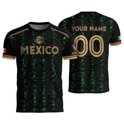 Custom Mexico Soccer Jersey Green Men Aztec Calendar Heritage Mexican Football Shirt