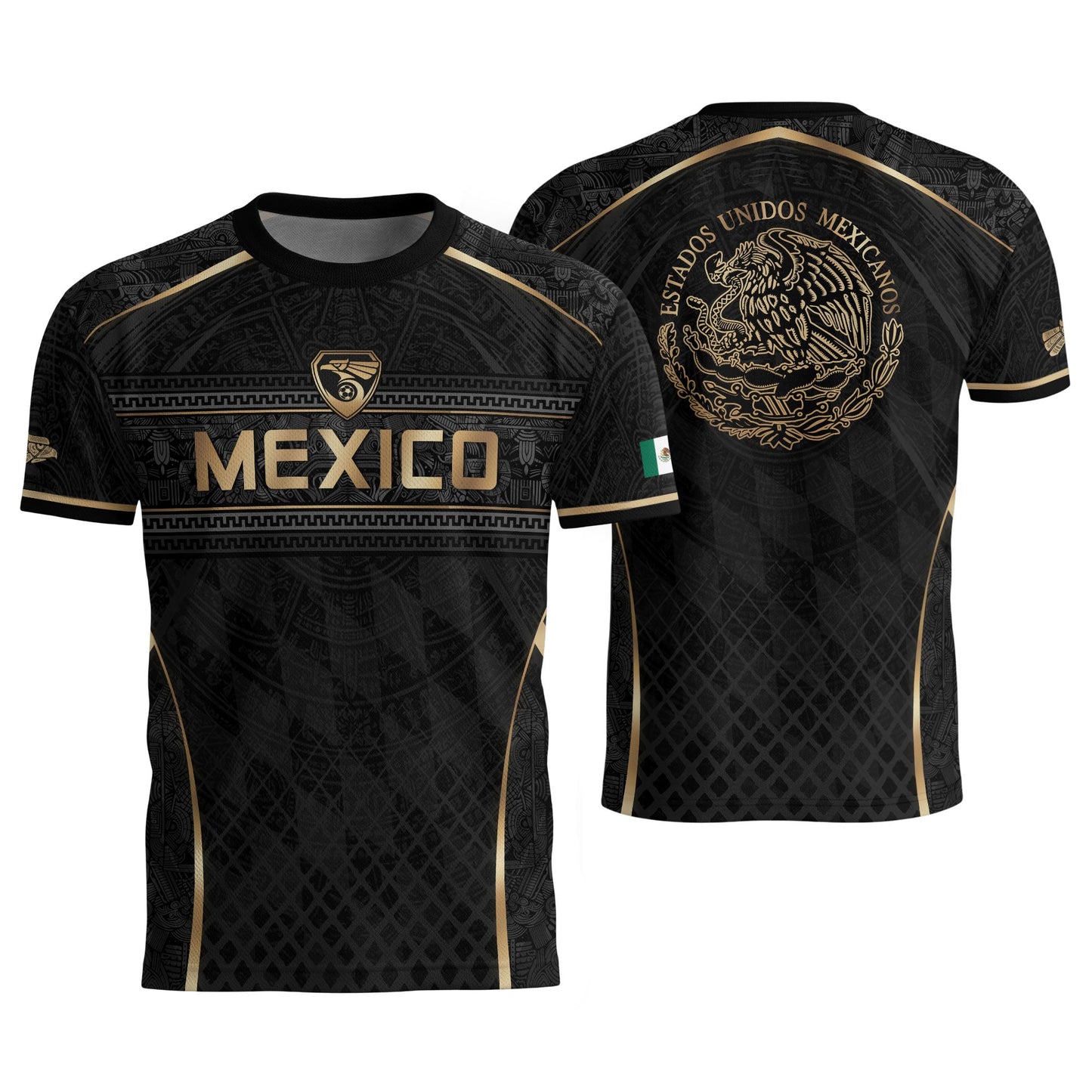 Mexico Soccer Jersey Men Black Gold Aztec Football Shirt Retro Fan Apparel