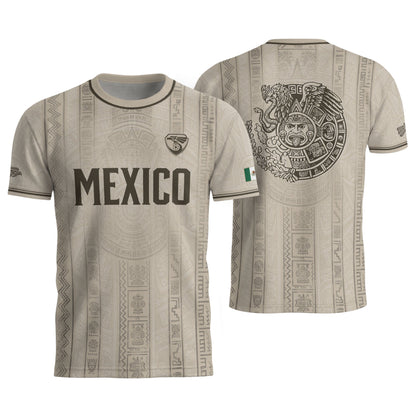Mexico Soccer Jersey Men White Aztec Pattern Football Shirt Classic Fan Apparel
