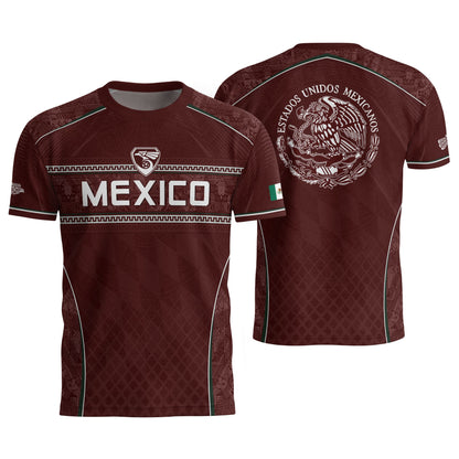 Maroon Mexico Soccer Jersey Aztec Coat of Arms Football Men Shirt Mexico Fan Tee