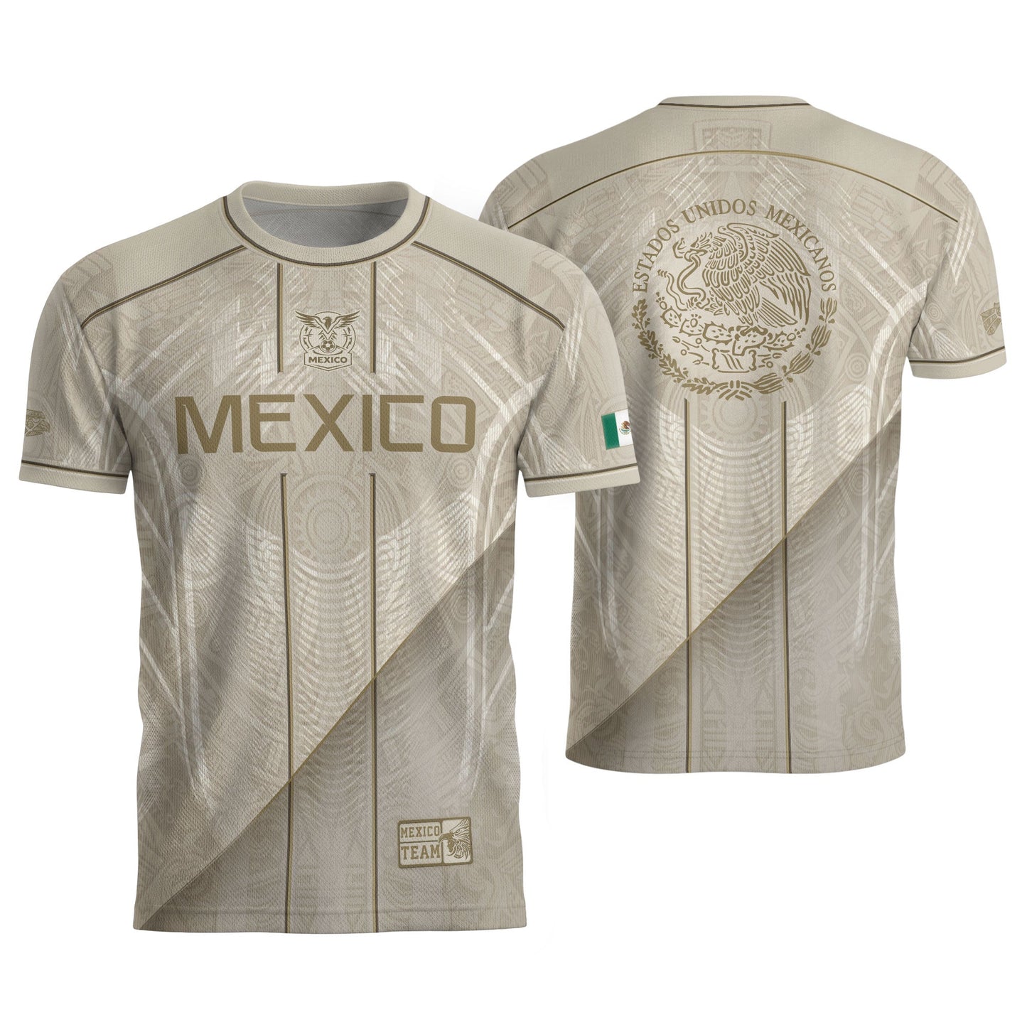 Mexico Soccer Jersey Men Beige Gold Aztec Calendar Mexican Football Shirt