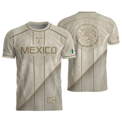 Mexico Soccer Jersey Men Beige Gold Aztec Calendar Mexican Football Shirt