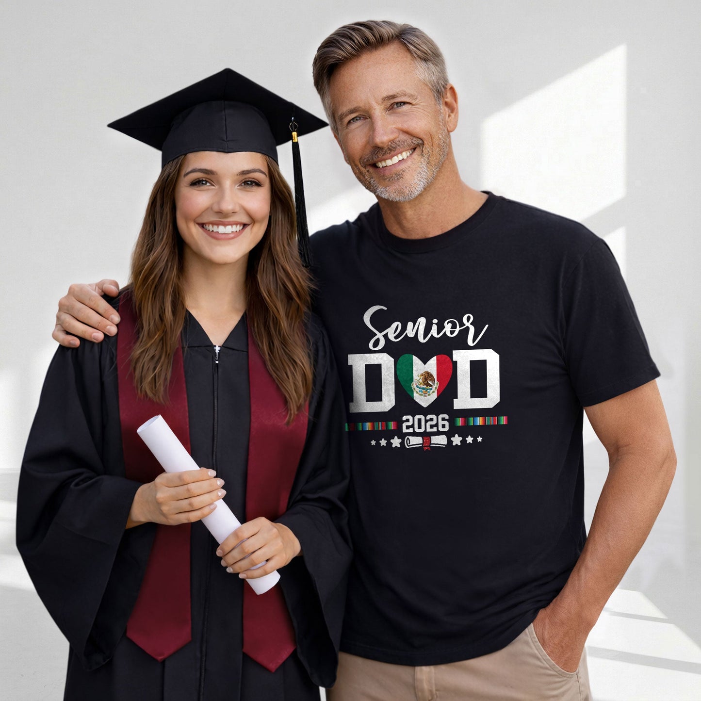Senior Family 2026 Mexico Flag Heart Shirt - Proud Mexican Serape Graduation Tee