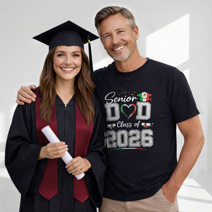 Senior Family 2026 Mexico Flag Shirt - Proud Mexican Graduate Silver Glitter Tee