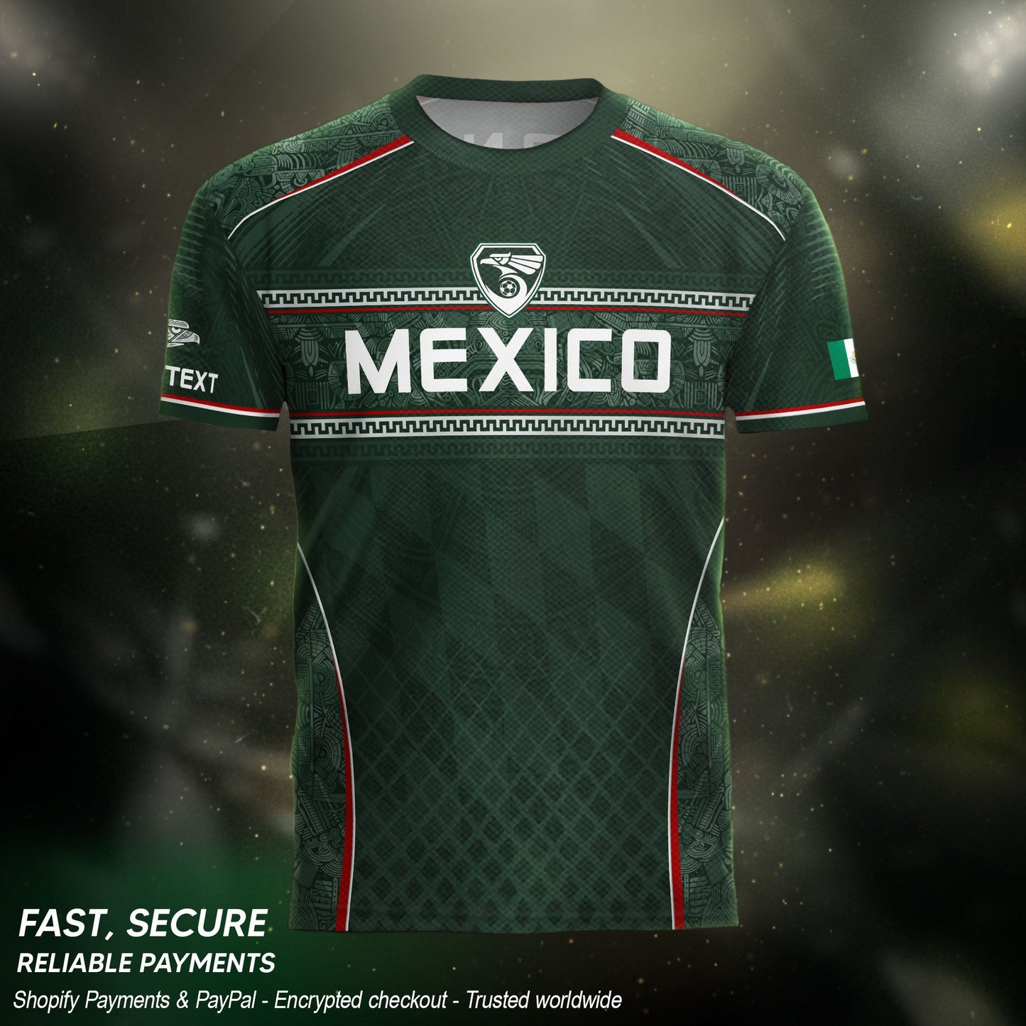 Mexico Soccer Jersey Personalized Name Number Aztec Pattern Green Football Shirt