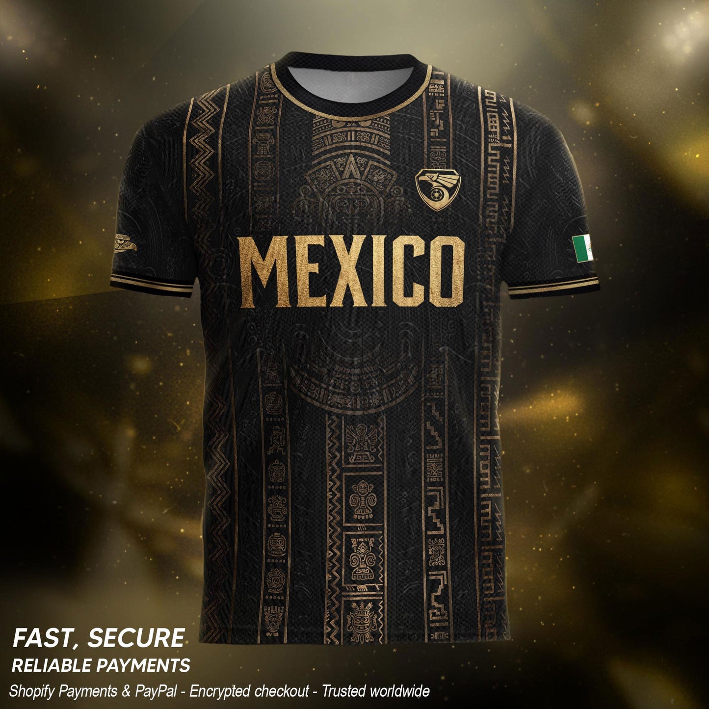 Mexico Soccer Jersey Black Gold Aztec Calendar Football Shirt Fan Men Edition Tee