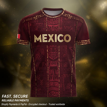 Mexico Soccer Jersey Maroon Aztec Heritage - Mexico National Team Fan Football Shirt