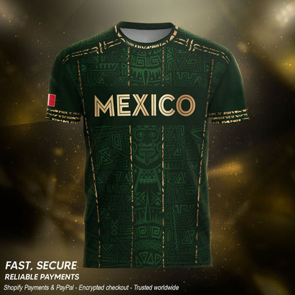 Mexico Soccer Jersey Green Pattern, Stylish Aztec Football Shirt Fans