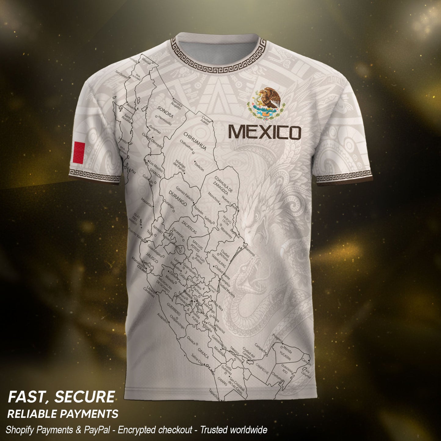 Mexico Soccer Jersey White Map Aztec Heritage Design - Mexico National Team Fan Gift Shirt