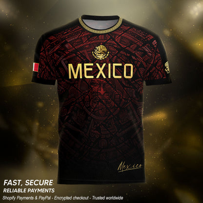 Mexico Football Jersey Maroon Gold Aztec Style – Breathable Shirt for Soccer Fans