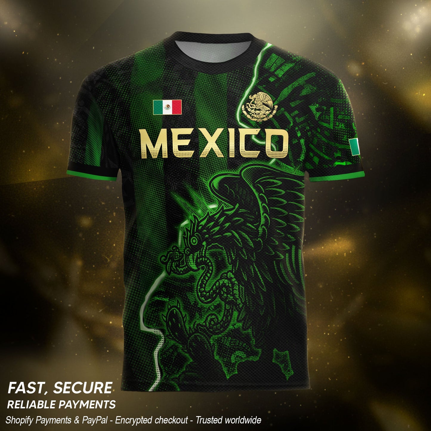 Mexico Soccer Jersey Green Black Electric Eagle - Mexico National Team Fan Heritage Shirt