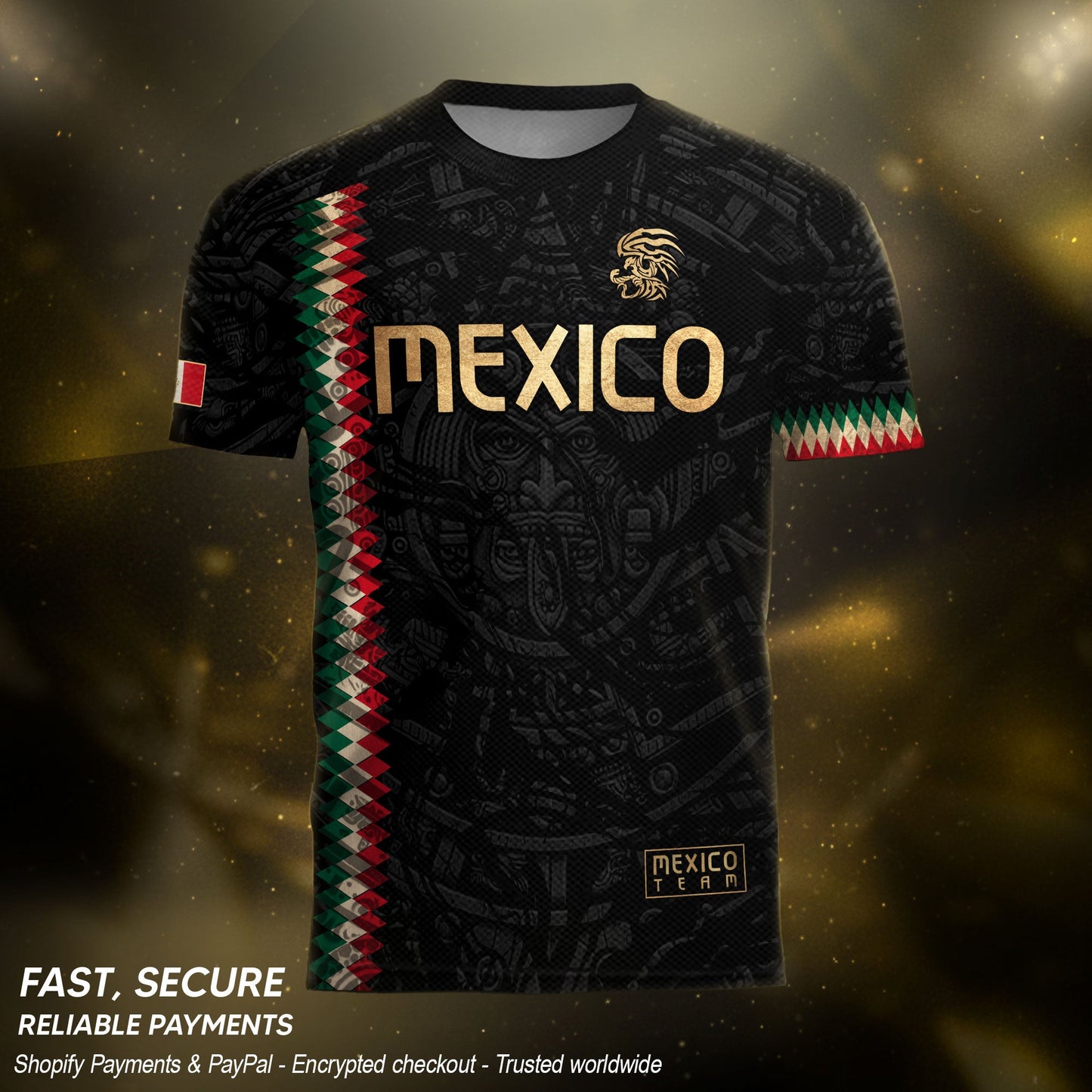 Mexico Soccer Jersey Black Gold Aztec Heritage - Mexico National Team Fan Football Shirt