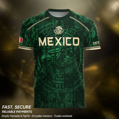 Custom Mexico Soccer Jersey Aztec Calendar Green Heritage Personalized Football Shirt