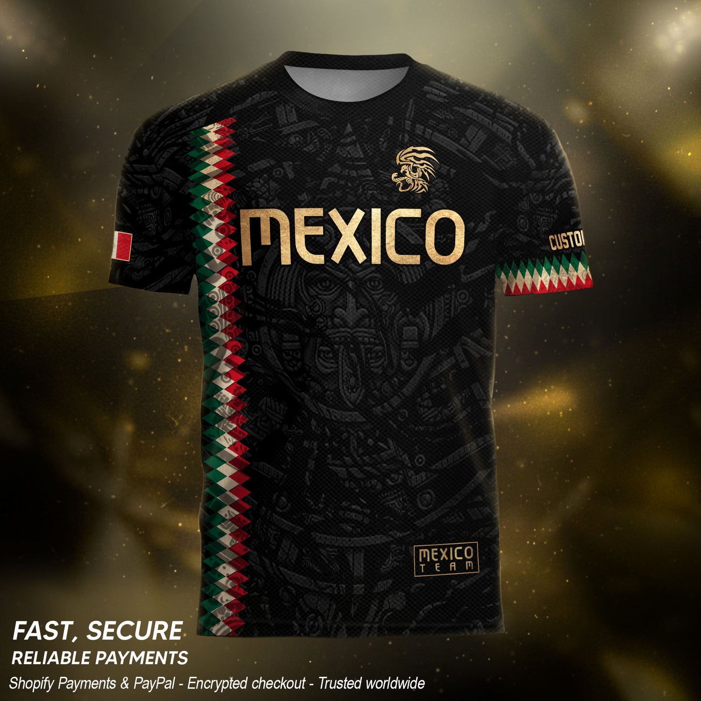 Custom Mexico Soccer Jersey Men Women Black Gold Mexican Football Jersey Playera De Mexico Jersey De Mexico