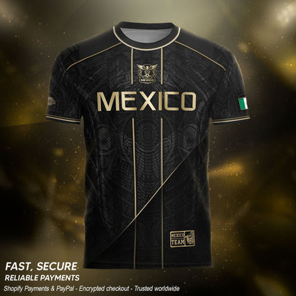 Mexico Soccer Jersey - Black & Gold Aztec Heritage Tribal Football Shirt